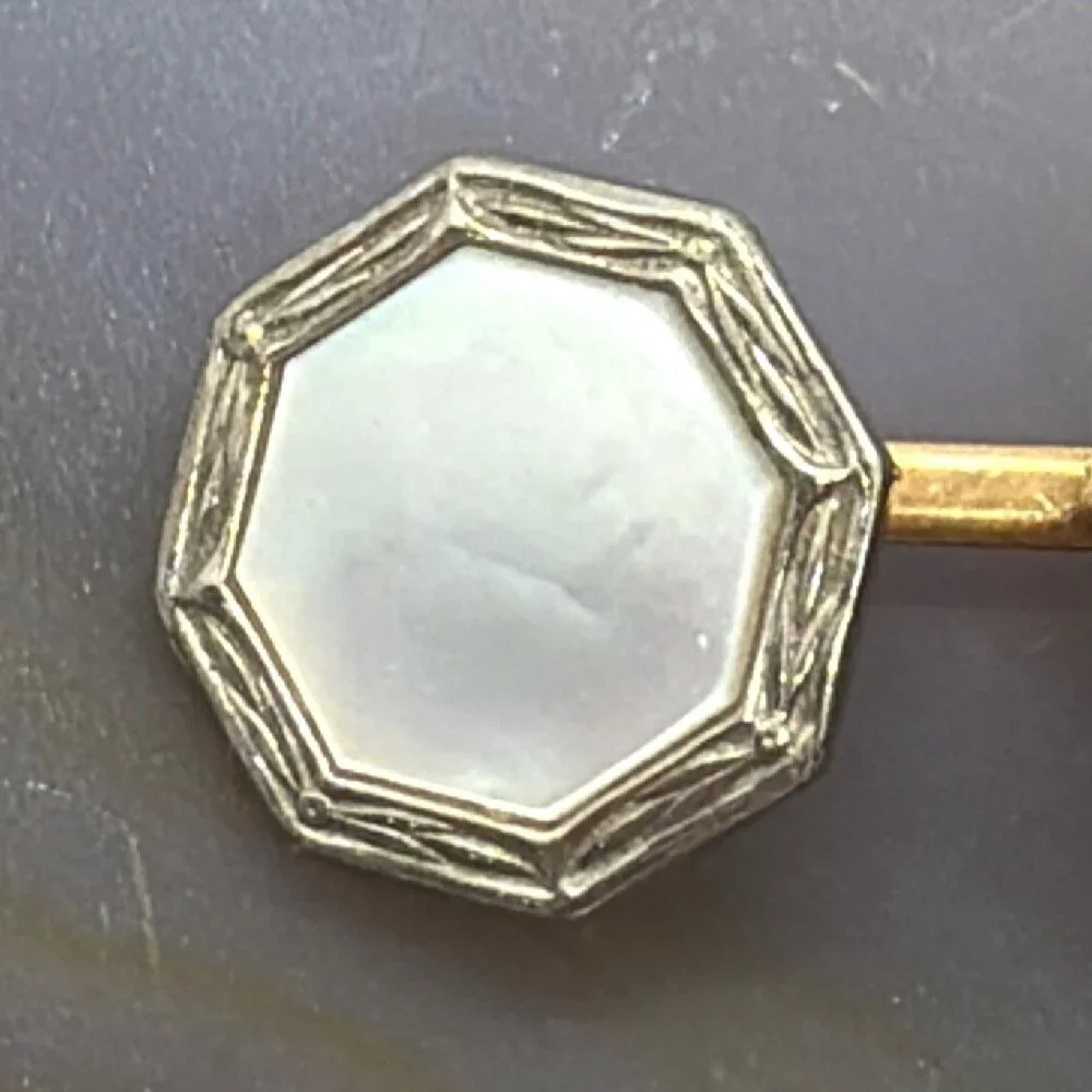 Vintage Art Deco Mother of Pearl Rolled Gold Plate Tuxedo Double Sided Cufflinks - Picture 8 of 14